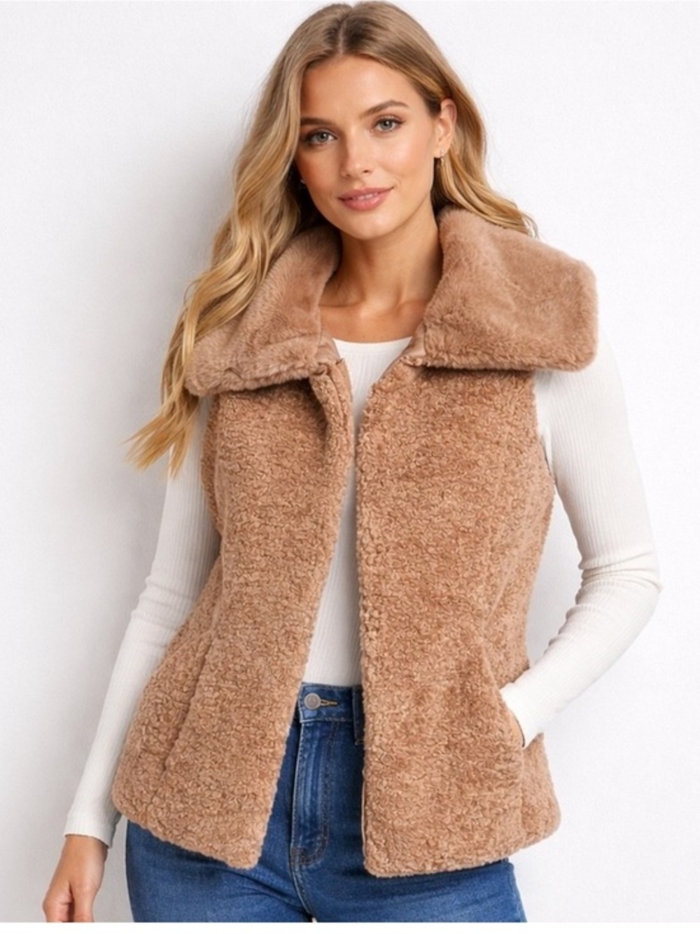 NWT Cozy Faux Shearling Vest - Camel